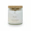 Candle jar with cork lid labeled 'Peace' on a white background