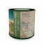 Cylindrical container with Glacier National Park design on a white background